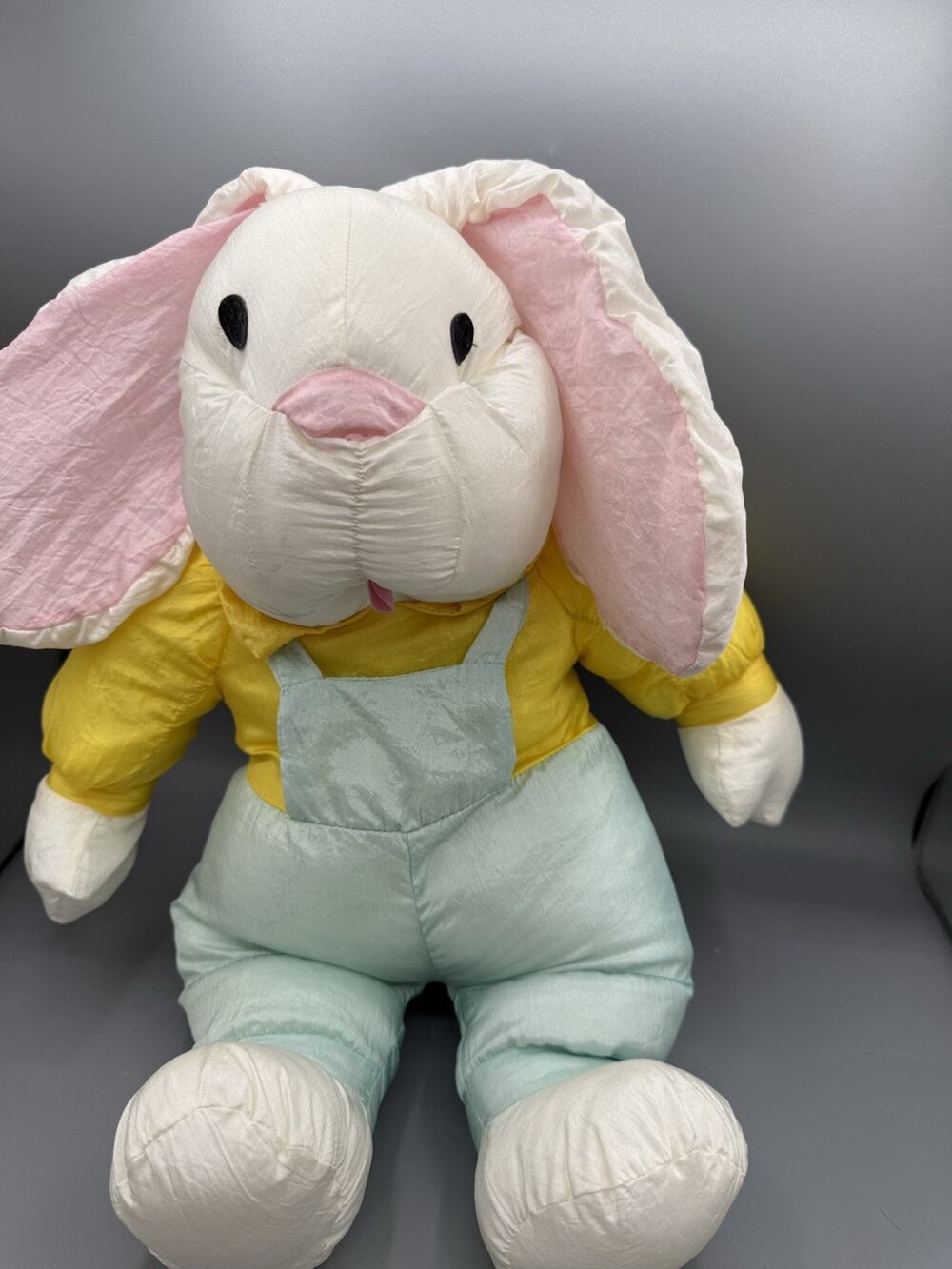 Vintage International Silver Co Bunny Rabbit Plush 22” Nylon Pastel Overalls
